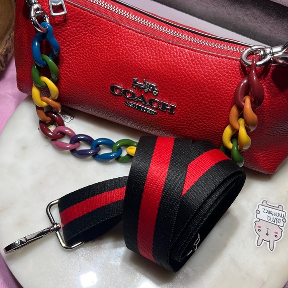Coach Coach Charlotte Shoulder Bag Red Clutches with Multicolor Strap EUC - Picture 14 of 14